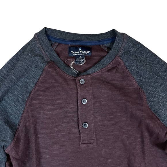 Tailor Vintage Men’s Small Long Sleeve Henley Shirt Burgundy/ Gray NWT - Picture 4 of 12